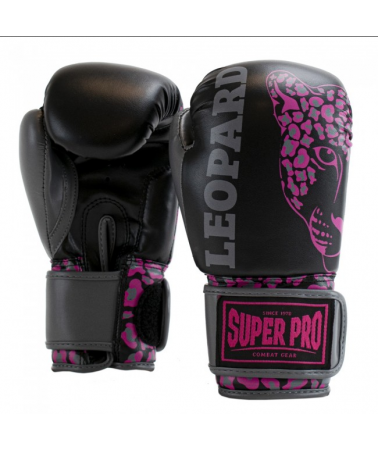 SUPER PRO Boxerské rukavice Leopard - černo/růžové